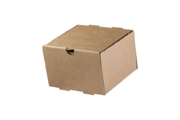 Quadratische Lebensmittelbox aus Kraft Wellpappe, 13x13x8,6 cm | TESSERA Bio Products®