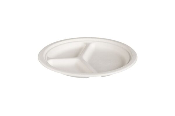 Round Sugarcane Plate with 3 Compartments Ø 25.5 cm. | TESSERA Bio Products®