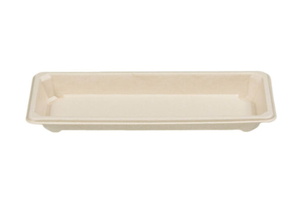 Sugarcane Sushi Tray N.6, with clear PET lid, 22,1 x 9,2 x 2,2 cm | TESSERA Bio Products®