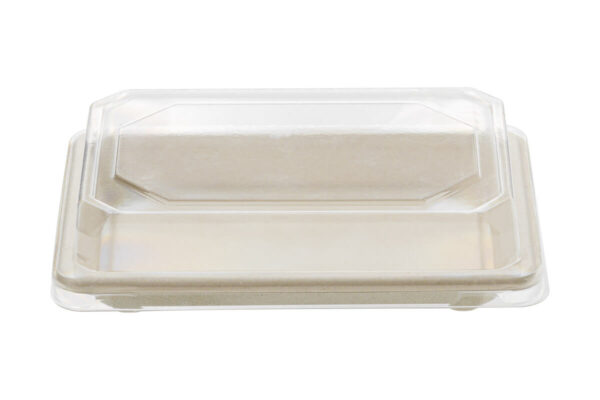 Sugarcane Sushi Tray N.8, with clear PET lid, 16,5 x 11,5 x 2,1 cm | TESSERA Bio Products®