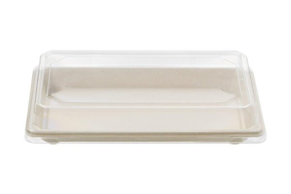 Sugarcane Sushi Tray N.10, with clear PET lid, 18,5 x 12,8 x 2,1 cm | TESSERA Bio Products®