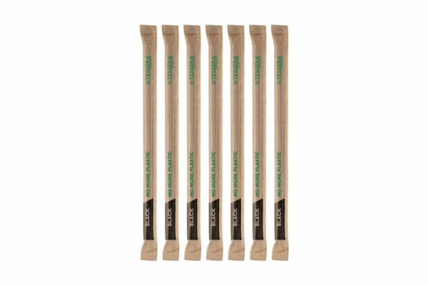 Paper Straws FSC® Flexible Black Ø 0.6 x 21 cm. Wrapped 1/1 | TESSERA Bio Products®