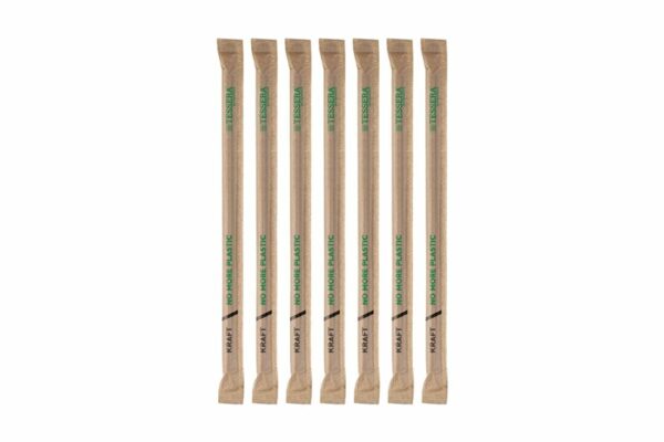 Flexible Kraft Paper Straws Ø 0.6 x 21 cm FSC, Wrapped 1/1 | TESSERA Bio Products®