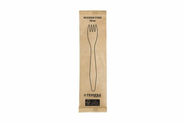 Wooden Fork 18 cm FSC, Wrapped 1/1 | TESSERA Bio Products®