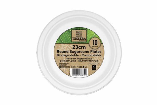 Στρογγυλά Πιάτα Ζαχαροκάλαμο Ø 23 cm. (10 τεμάχια) | TESSERA Bio Products®