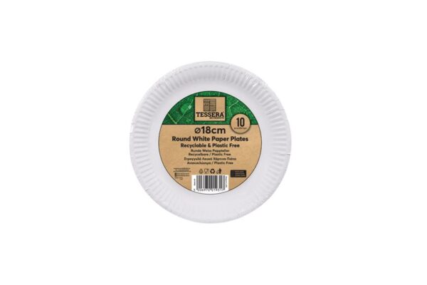 Χάρτινα Πιάτα Λευκά Ø18cm. (10 τεμάχια) | TESSERA Bio Products®