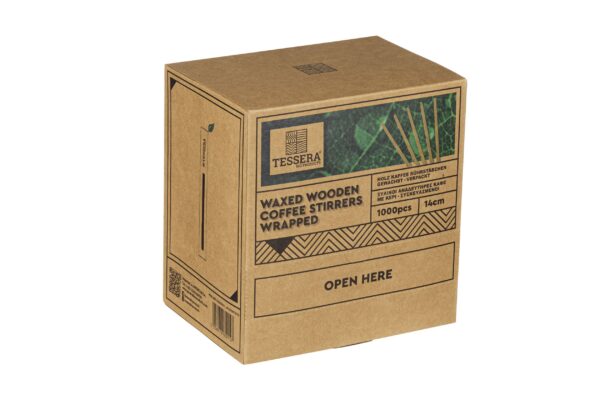 Rührstäbchen, Holz, 14 cm, verpackt 1/1 in Spenderbox, FSC®, 10x1000 Stk. | TESSERA Bio Products®