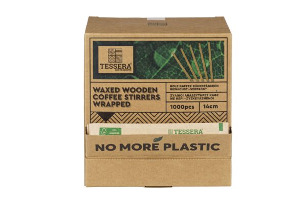 Wooden Stirrers in Dispencer FSC® Wrapped 1/1 | TESSERA Bio Products®