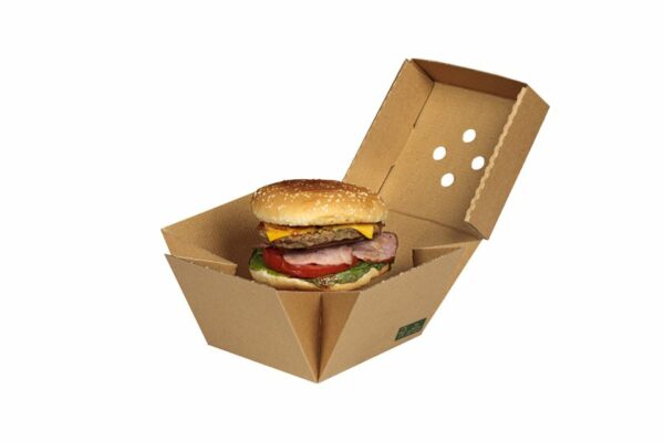 Σκεύος Φαγητού Kraft FSC® Tετράγωνο Burger 12 x 12 x 10 cm. | TESSERA Bio Products®