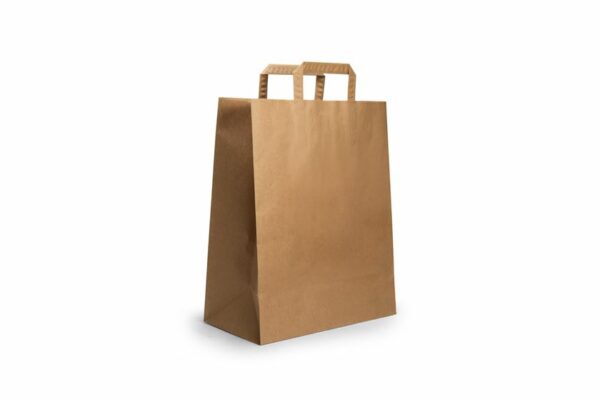 Kraft Paper Take Away Bag with Reinforced Inner Handles, 22 x 12 x 28 cm | TESSERA Bio Products®