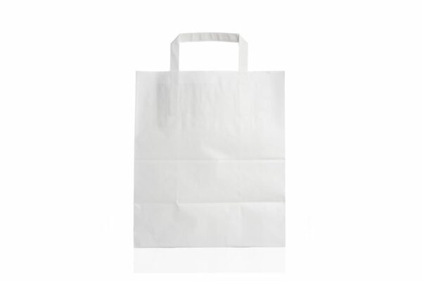 Χάρτινη Τσάντα Μεταφοράς Λευκή με Eνισχυμένο Έξω Χεράκι 26 x 17 x 29 cm. | TESSERA Bio Products®