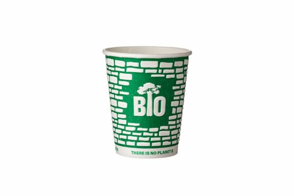 Paper Cup 8oz Embossed Waterbased, White, Brick Wall | TESSERA Bio Products®