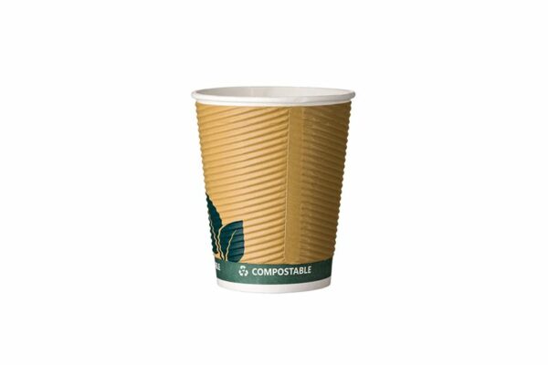 Double Wall Waterbased Paper Cup Ripple Green Leaf Design 8oz. | TESSERA Bio Products®