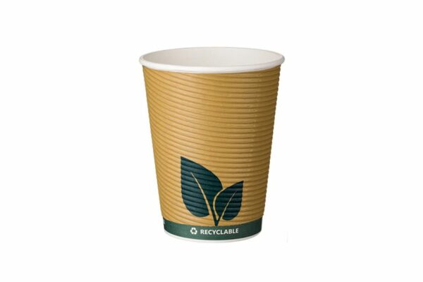 Paper Cup 14oz Ripple Wall Waterbased, Kraft, Green Leaf | TESSERA Bio Products®