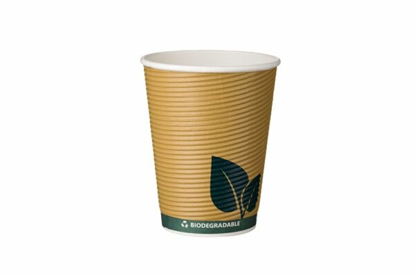 Double Wall Waterbased Paper Cup Ripple Green Leaf Design 14oz. | TESSERA Bio Products®