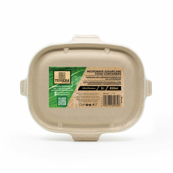 Σκεύη Φαγητού Μ/W Ζαχαροκάλαμο 850ml. με Καπάκια Ασφαλείας ( 5 τεμάχια) | TESSERA Bio Products®