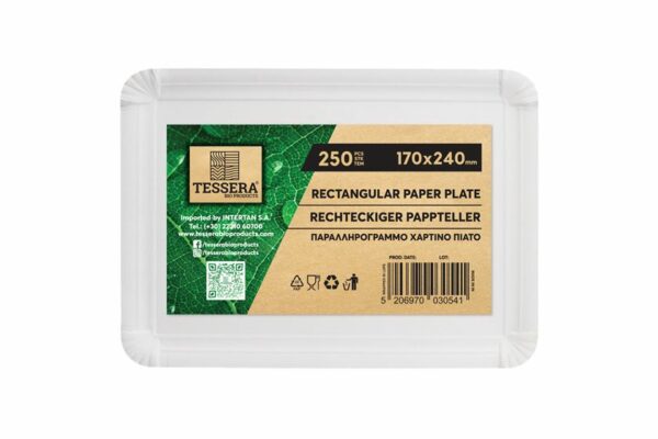 Rechteckige Pappteller weiß, 17 x 24 cm | TESSERA Bio Products®
