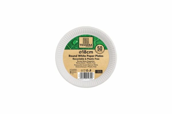 Χάρτινο Πιάτο Λευκό Ø18cm | TESSERA Bio Products®