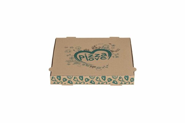 Χάρτινα Κουτιά Πίτσας Kraft FSC® με Σχέδιο "Pizza Love" 22x22x4 cm. | TESSERA Bio Products®