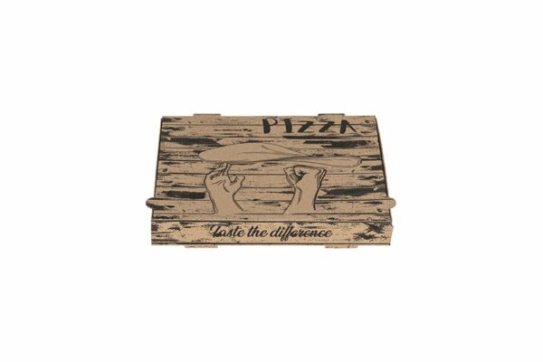 Χάρτινα Κουτιά Πίτσας Kraft FSC® με Σχέδιο "Pizza Hands" 22x22x4cm. | TESSERA Bio Products®