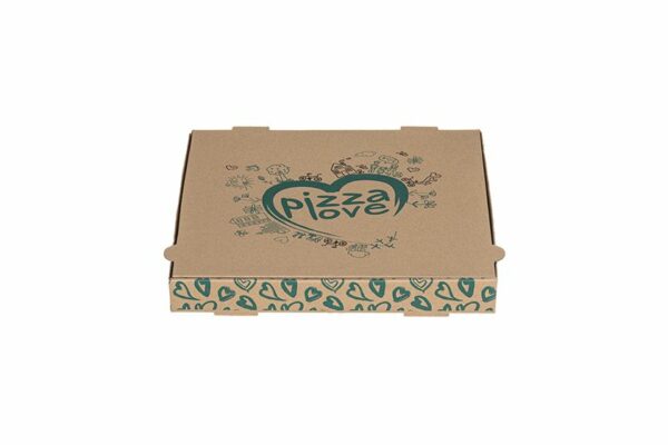 Χάρτινα Κουτιά Πίτσας Kraft FSC® σχέδιο"Pizza Love'' 24x24x4 cm. | TESSERA Bio Products®