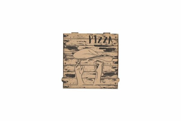 Χάρτινα Κουτιά Πίτσας Kraft FSC® με Σχέδιο "Pizza Hands" 24x24x4cm. | TESSERA Bio Products®
