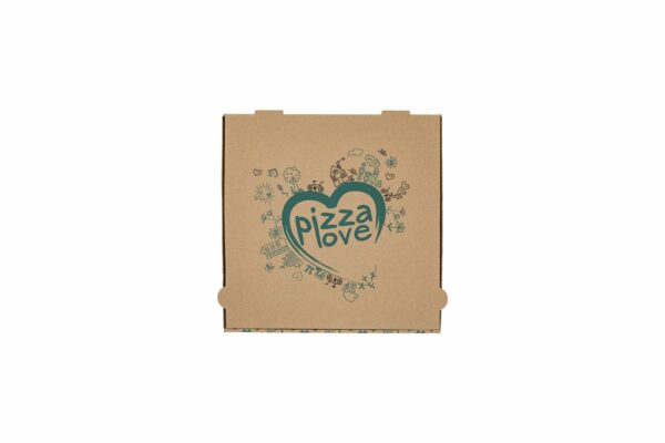 Χάρτινα Κουτιά Πίτσας Kraft FSC® με Σχέδιο "Pizza Love" 26x26x4 cm. | TESSERA Bio Products®