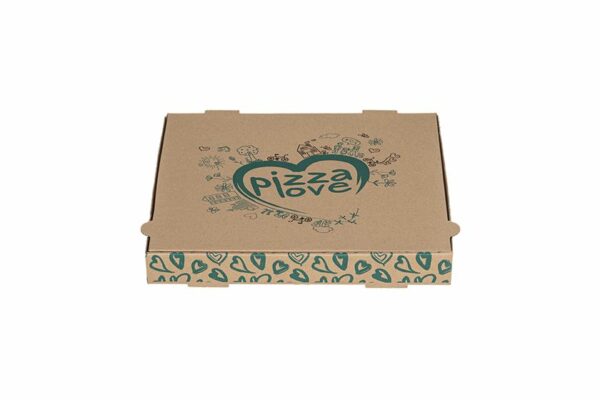 Χάρτινα Κουτιά Πίτσας Kraft FSC® με Σχέδιο "Pizza Love" 26x26x4 cm. | TESSERA Bio Products®