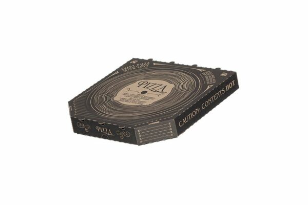 Χάρτινα Κουτιά Πίτσας Kraft σχέδιο "Δίσκος Βινυλίου" 26x26x4 cm. | TESSERA Bio Products®