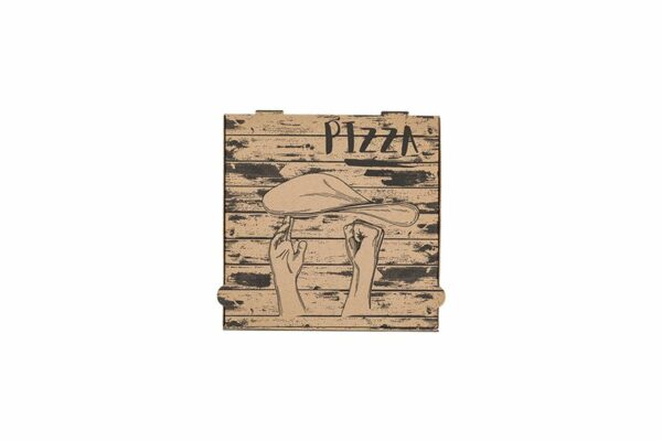 Χάρτινα Κουτιά Πίτσας Kraft FSC® με Σχέδιο "Pizza Hands" 26x26x4cm. | TESSERA Bio Products®