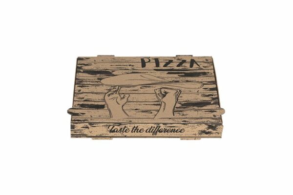 Χάρτινα Κουτιά Πίτσας Kraft FSC® με Σχέδιο "Pizza Hands" 26x26x4cm. | TESSERA Bio Products®