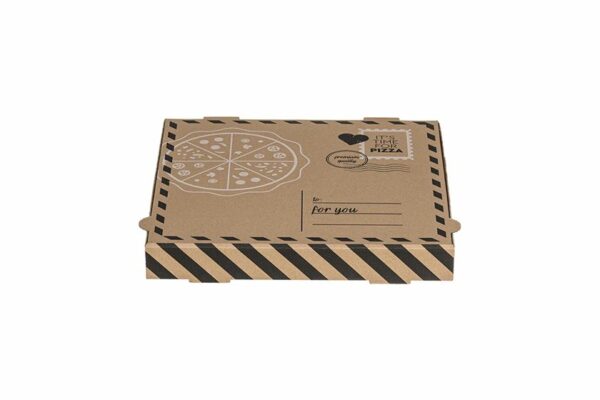 Χάρτινα Κουτιά Πίτσας Kraft FSC® σχέδιο "Letter" 26x26x4cm. | TESSERA Bio Products®