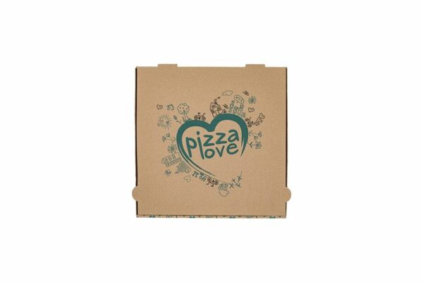 Χάρτινα Κουτιά Πίτσας Kraft FSC® με Σχέδιο "Pizza Love" 28x28x4 cm. | TESSERA Bio Products®