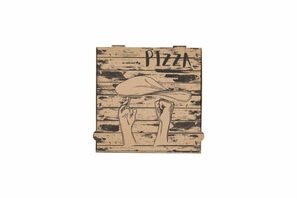 Χάρτινα Κουτιά Πίτσας Kraft FSC® με Σχέδιο "Pizza Hands" 28x28x4cm. | TESSERA Bio Products®