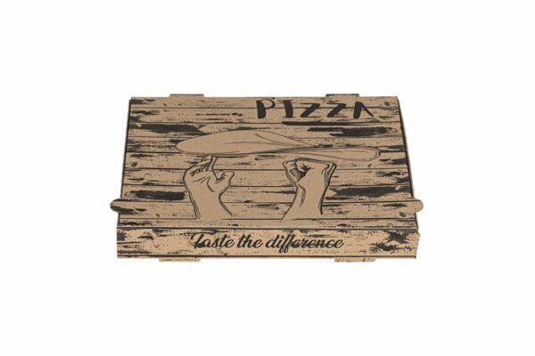 Χάρτινα Κουτιά Πίτσας Kraft FSC® με Σχέδιο "Pizza Hands" 28x28x4cm. | TESSERA Bio Products®