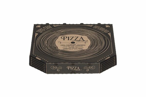 Χάρτινα Κουτιά Πίτσας Kraft με Σχέδιο "Δίσκος Βινυλίου" 29x29x4 cm. | TESSERA Bio Products®