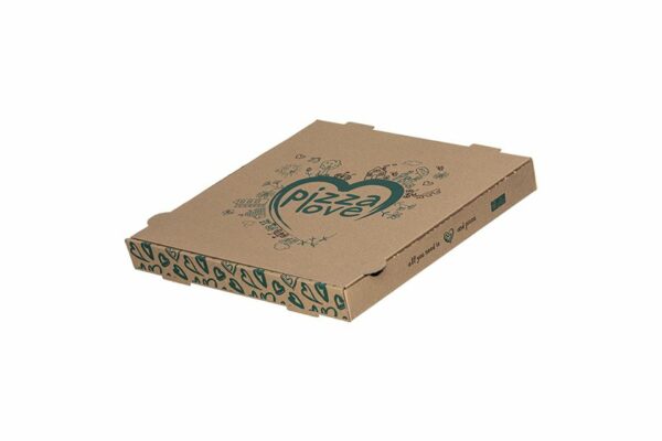 Χάρτινα Κουτιά Πίτσας Kraft FSC® σχέδιο "Pizza Love" 30x30x4cm. | TESSERA Bio Products®