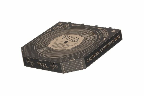 Χάρτινα Κουτιά Πίτσας Kraft FSC® σχέδιο"Δίσκος Βινυλίου" 33x33x4 cm. | TESSERA Bio Products®