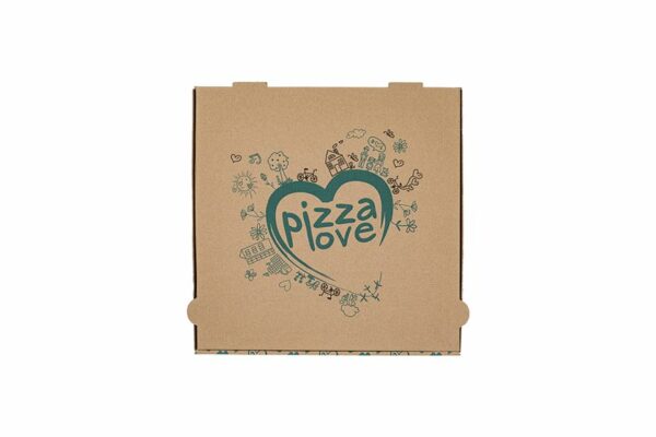 Χάρτινα Κουτιά Πίτσας Kraft FSC® με Σχέδιο "Pizza Love'' 33x33x4cm. | TESSERA Bio Products®
