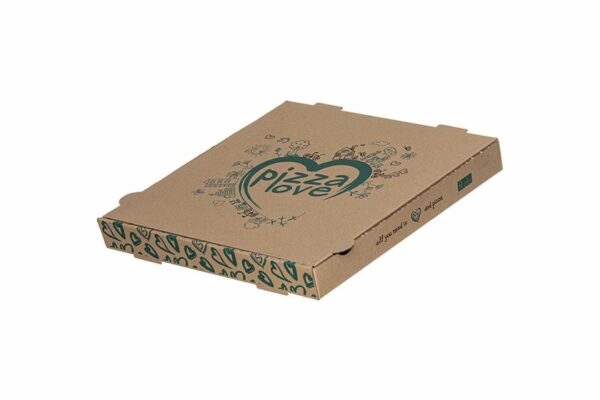 Χάρτινα Κουτιά Πίτσας Kraft FSC® με Σχέδιο "Pizza Love'' 33x33x4cm. | TESSERA Bio Products®