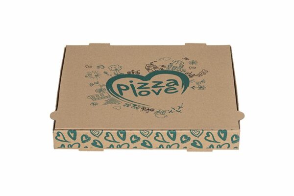 Χάρτινα Κουτιά Πίτσας Kraft FSC® σχέδιο "Pizza Love'' 33x33x4cm. | TESSERA Bio Products®