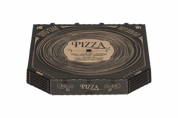 Χάρτινα Κουτιά Πίτσας Kraft με Σχέδιο "Δίσκος Βινυλίου" 33x33x4 cm. | TESSERA Bio Products®