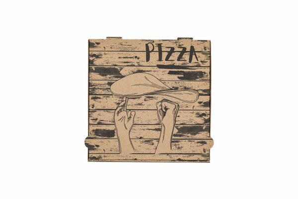 Χάρτινα Κουτιά Πίτσας Kraft FSC® με Σχέδιο "Pizza Hands'' 33x33x4cm. | TESSERA Bio Products®