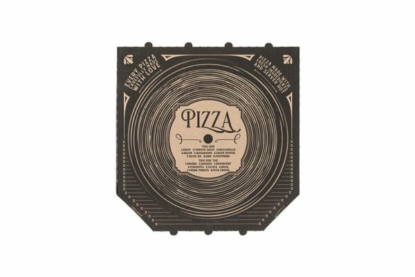Kraft Paper Pizza Boxes Vinyl Disc Design 34,5 x34,5 x4 cm. | TESSERA Bio Products®