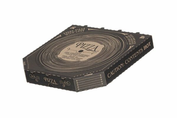 Χάρτινα Κουτιά Πίτσας Kraft FSC® σχέδιο "Δίσκος Βινυλίου" 34,5 x34,5 x4 cm. | TESSERA Bio Products®