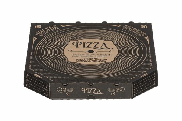 Kraft Paper Pizza Boxes FSC® Vinyl Disc Design 34,5 x34,5 x4 cm. | TESSERA Bio Products®