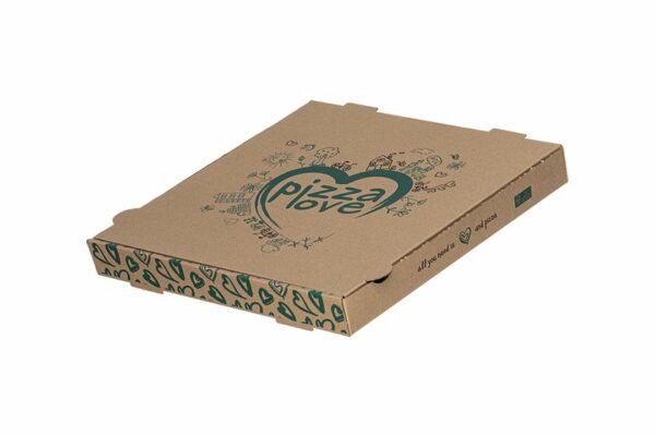 Χάρτινα Κουτιά Πίτσας Kraft FSC® σχέδιο ''Pizza Love" 36x36x4,2cm. | TESSERA Bio Products®
