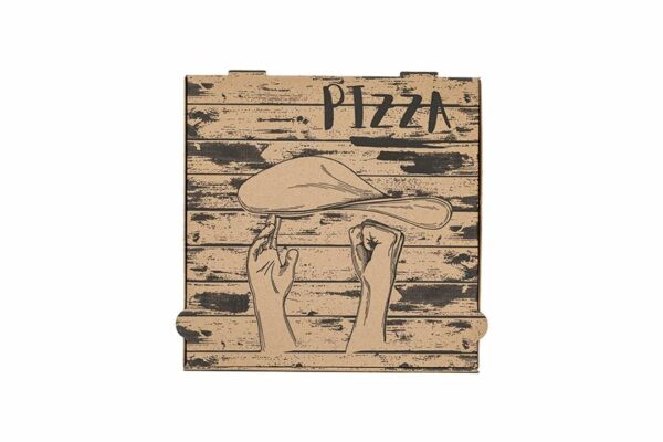 Χάρτινα Κουτιά Πίτσας Kraft FSC® με Σχέδιο ''Pizza Hands'' 36x36x4,2cm. | TESSERA Bio Products®