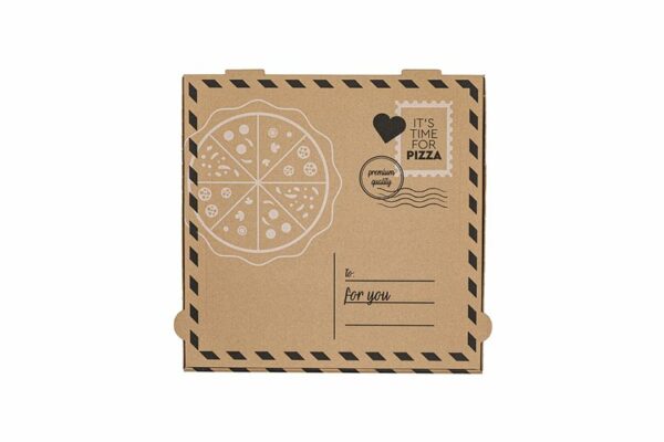 Kraft Paper Pizza Boxes Letter Design FSC®36x36x4,2cm. | TESSERA Bio Products®