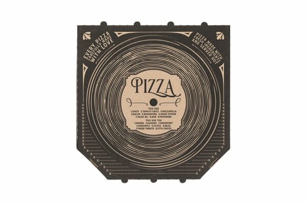 Kraft Paper Pizza Boxes FSC® Vinyl Disc Design 40 x 40 x 4,2 cm. | TESSERA Bio Products®